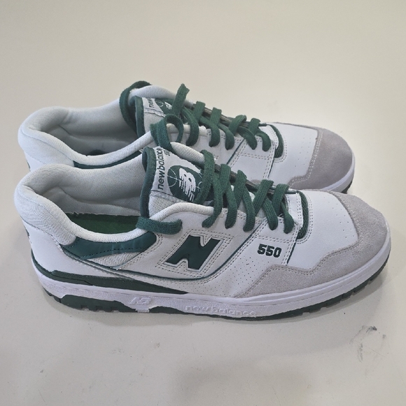New Balance 550 White and Dark Green Sneakers - Picture 4 of 9